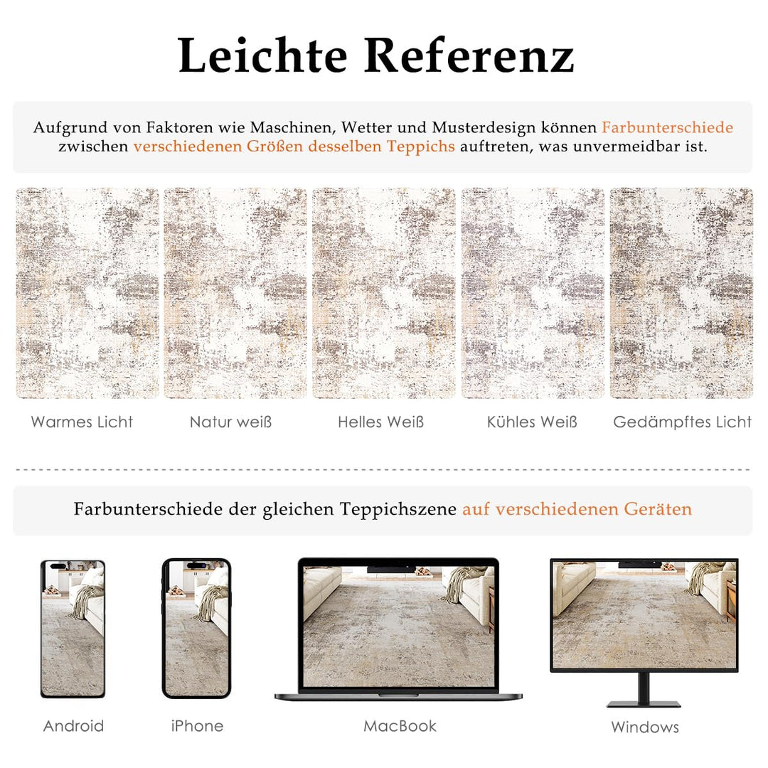 Teppich Wohnzimmer 180x270cm waschbar Polyester Beige/Grau - Bild 6