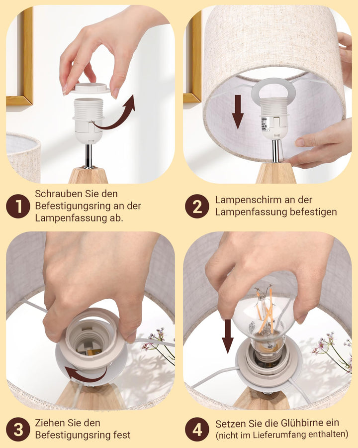 Tischlampe Holz 2er Set Leinen-Lampenschirm Beige 36cm E27 - Bild 8