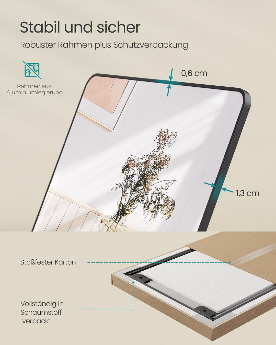 Ganzkörperspiegel Standspiegel 160x50 cm Aluminiumrahmen schwarz - Bild 6