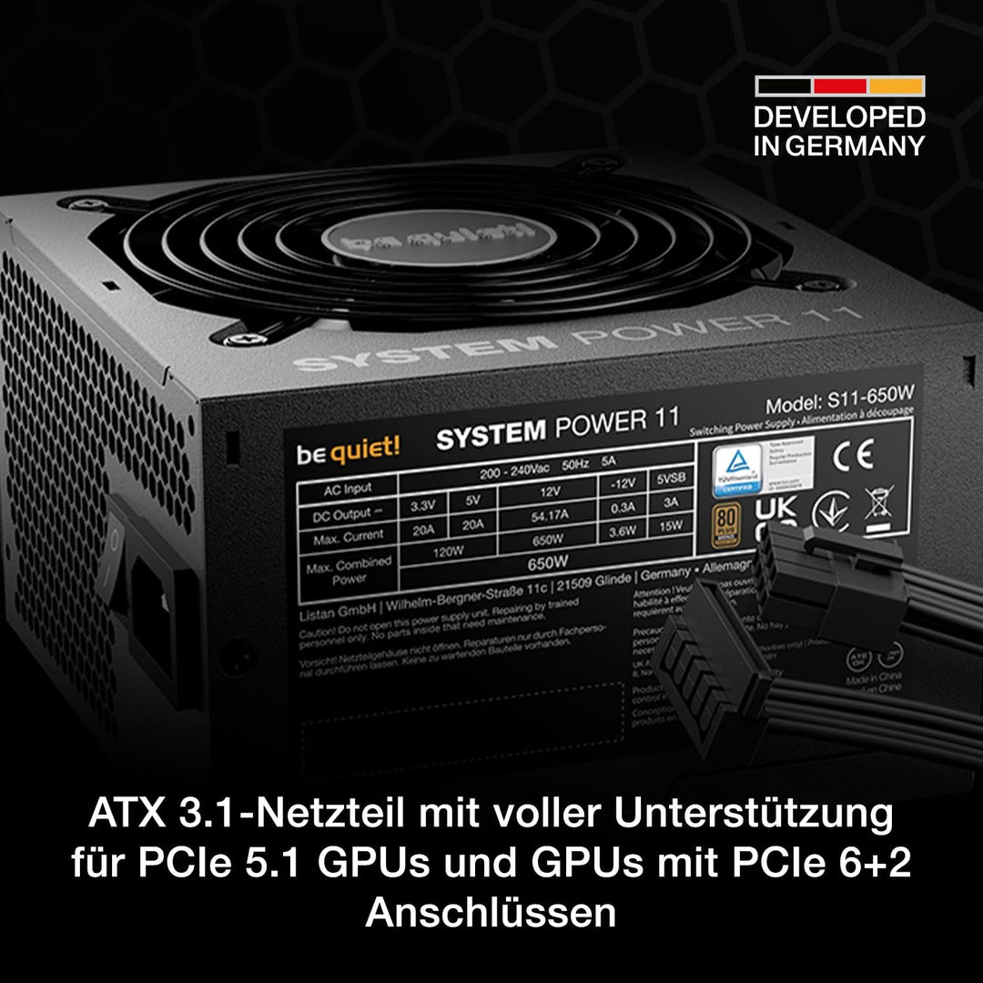 PC Netzteil 650W ATX 3.1 80 Plus Bronze PCIe 5.1 leiser Lüfter - Bild 2