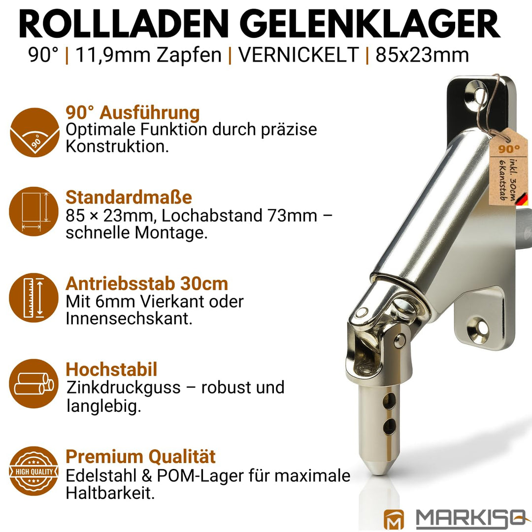 Gelenklager 90° Rolladen Zinkdruckguss 23x85mm Vierkant 6mm - Bild 2