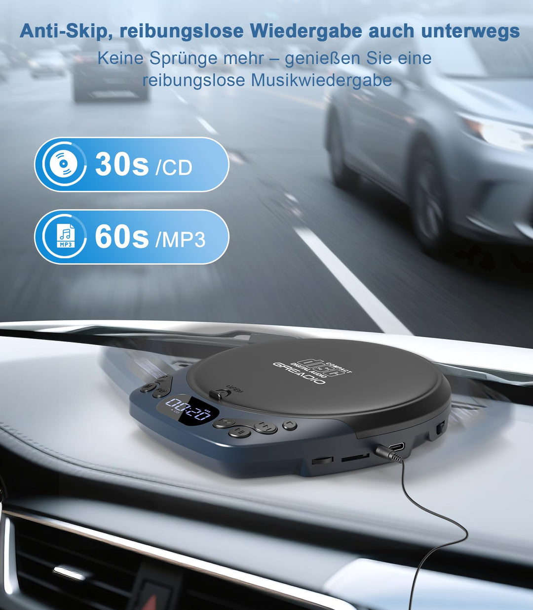 CD-Player tragbar wiederaufladbar mit Kopfhörer AUX TF-Karte - Bild 6