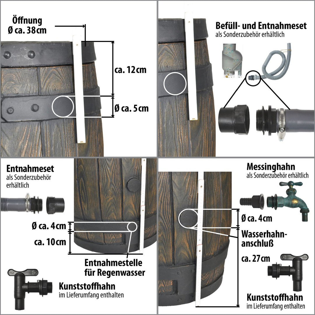 Regentonne Eichenfass-Optik 120 L PE-Kunststoff mit Auslaufhahn - Bild 9