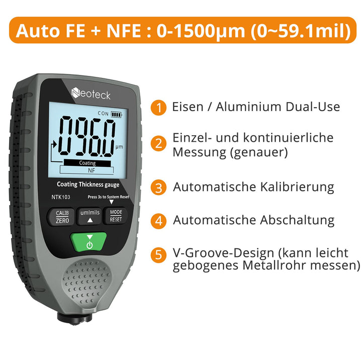 Schichtdickenmessgerät Autolack 0–1500 µm Stahl &amp; Aluminium LCD - Bild 3