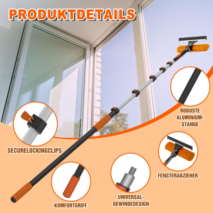 Fensterputzer Teleskop 2-in-1 mit Abzieher, 1,5–7,2 m, drehbarer Kopf - Bild 2