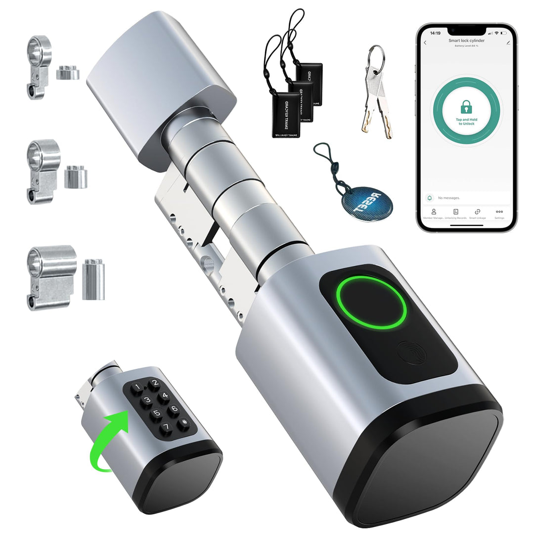 Smart Türschloss Fingerabdruck &amp; PIN für Türen 60-90 mm Silber