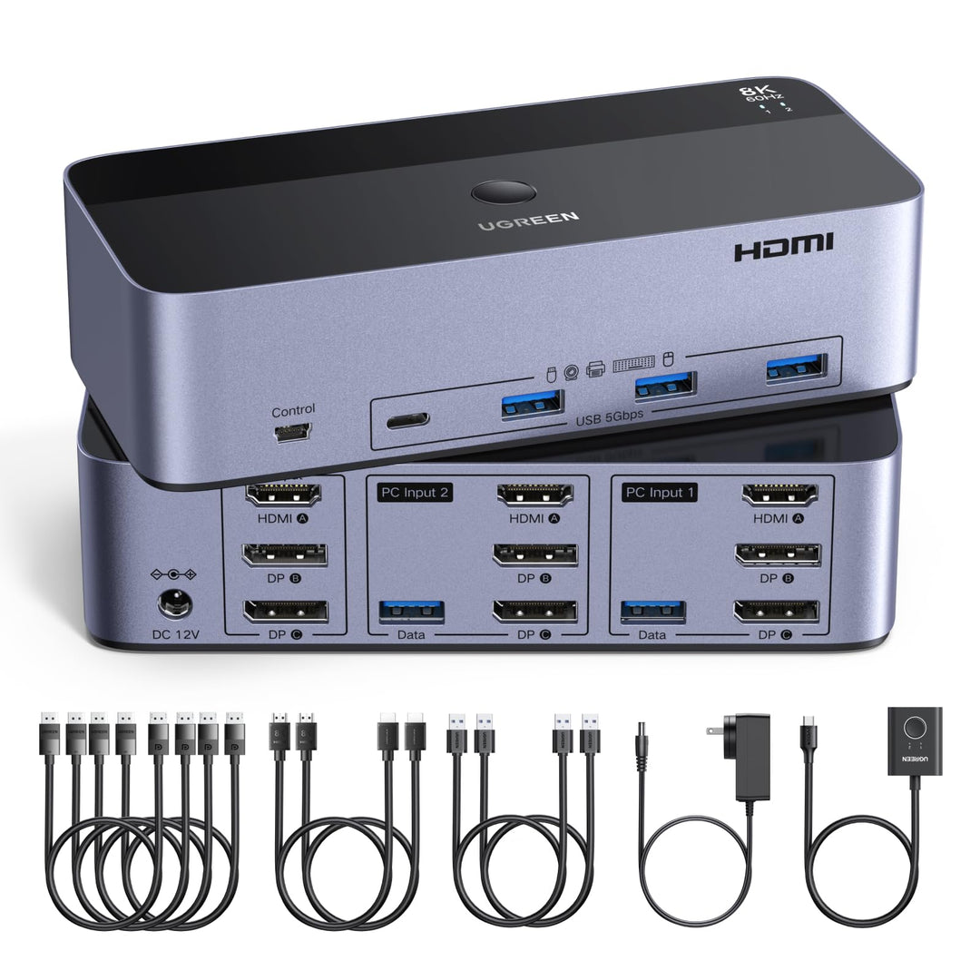 KVM Switch 2 PC 3 Monitore 8K60Hz mit 4 USB 3.0 Ports