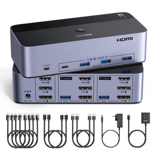 KVM Switch 2 PC 3 Monitore 8K60Hz mit 4 USB 3.0 Ports
