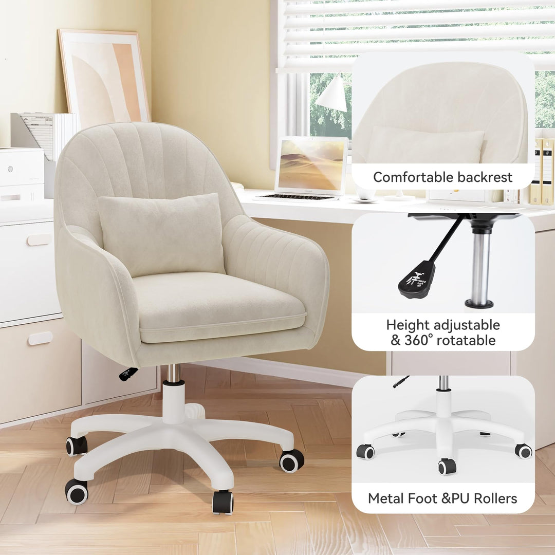 Bürostuhl Samt Velours mit Kopfstütze ergonomisch bis 120 kg Beige - Bild 5