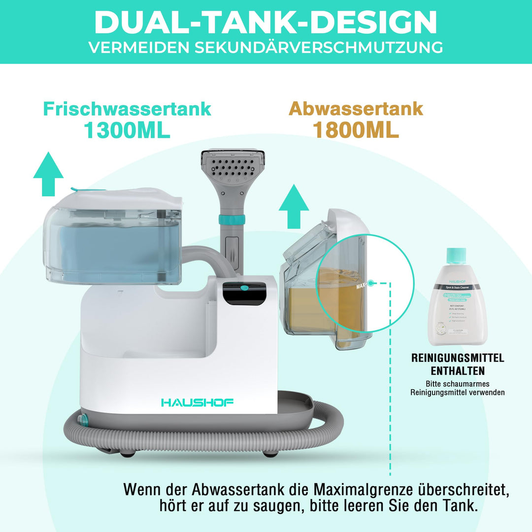 Waschsauger mit Dampffunktion 3-in-1 Doppeltank 1800ml Frischwasser - Bild 6