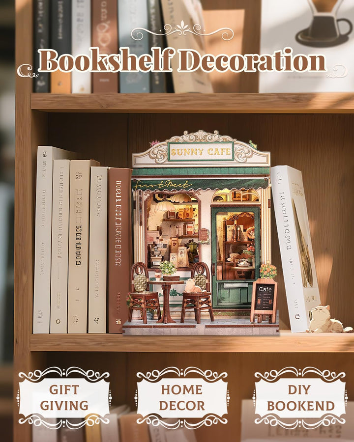 Book Nook Bausatz Sunny Cafe Holz Miniatur Haus DIY Bücherregal - Bild 3