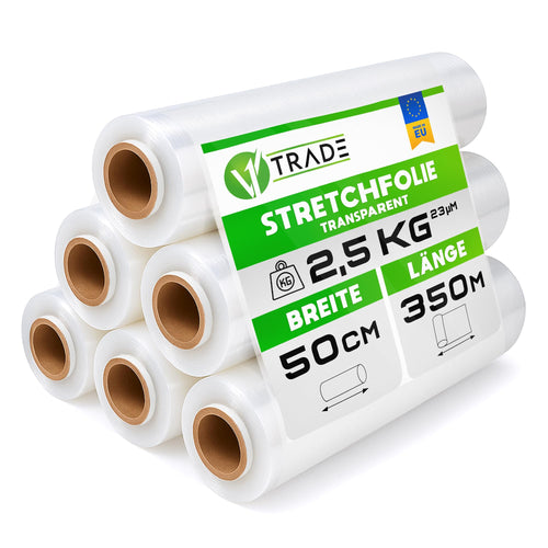 Stretchfolie transparent 23 µm, 500 mm x 350 m, 6 Rollen