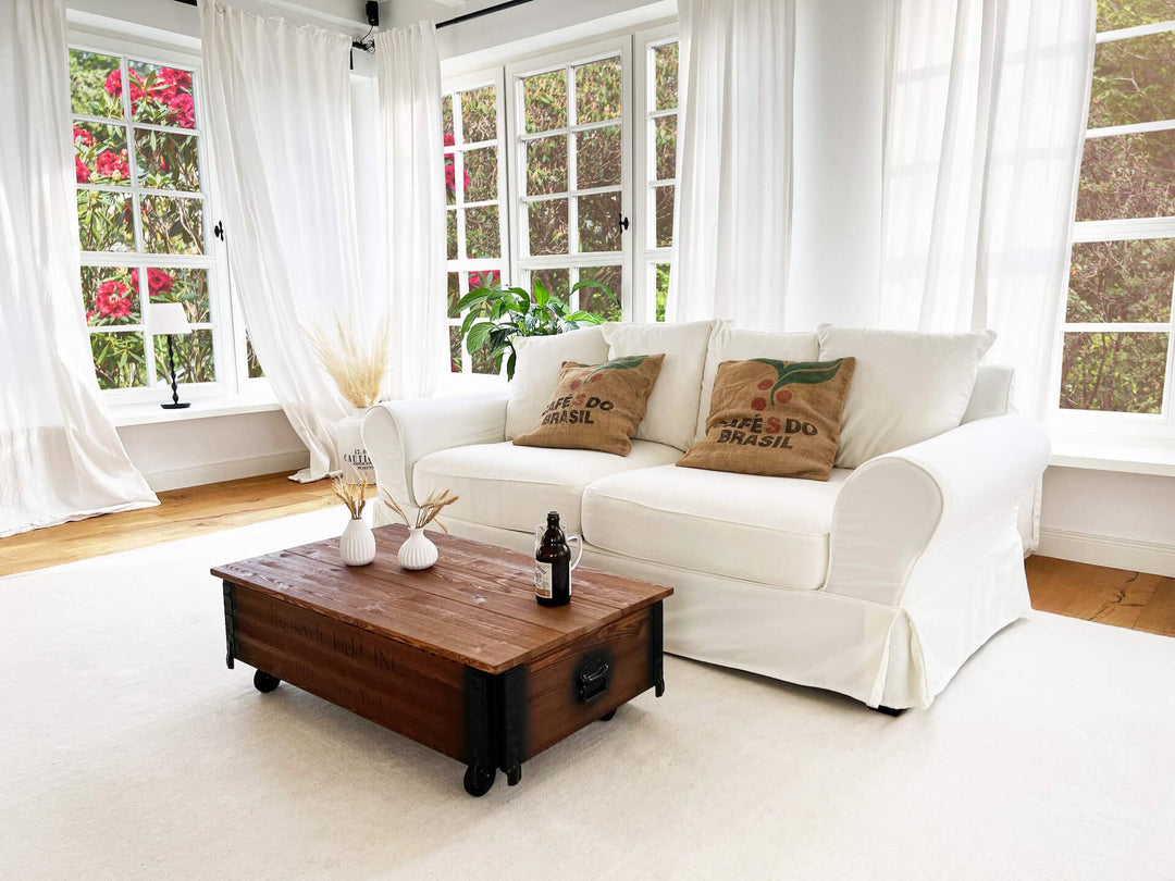 Couchtisch Truhe Massivholz Kiefer mit Rollen Vintage 100x58x31cm - Bild 6