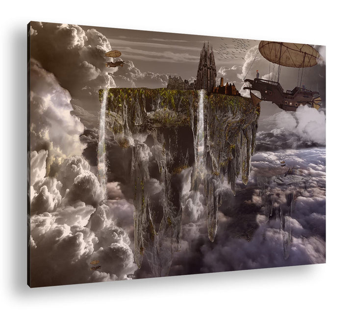 Leinwandbild Stadt über den Wolken 80x60 cm Echtholzrahmen