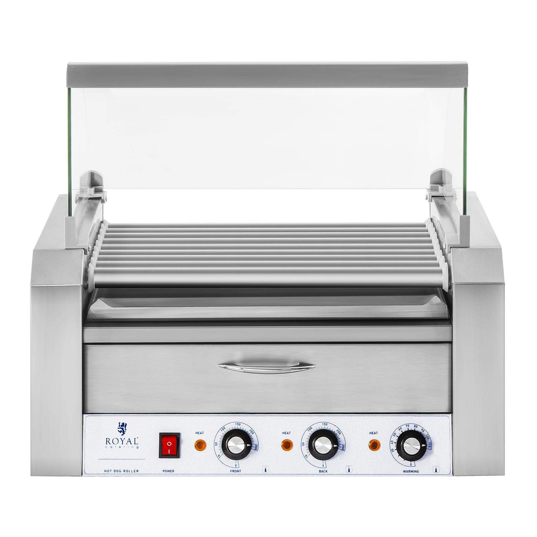 Hot-Dog-Grill Edelstahl 9 Rollen 2 Heizzonen Wärmeschublade 1850W - Bild 2
