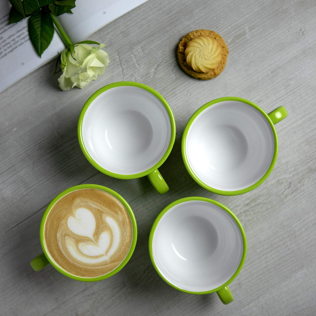 Keramik Kaffeetasse mit Untertasse 350ml Handgemacht Grün Weiß Dots - Bild 5