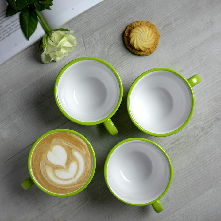 Keramik Kaffeetasse mit Untertasse 350ml Handgemacht Grün Weiß Dots - Bild 5