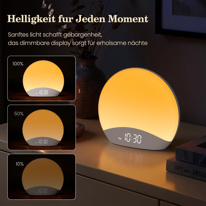 Lichtwecker mit Sonnenaufgang-Simulation, Nachtlicht 8 Farben, Holzdesign - Bild 5