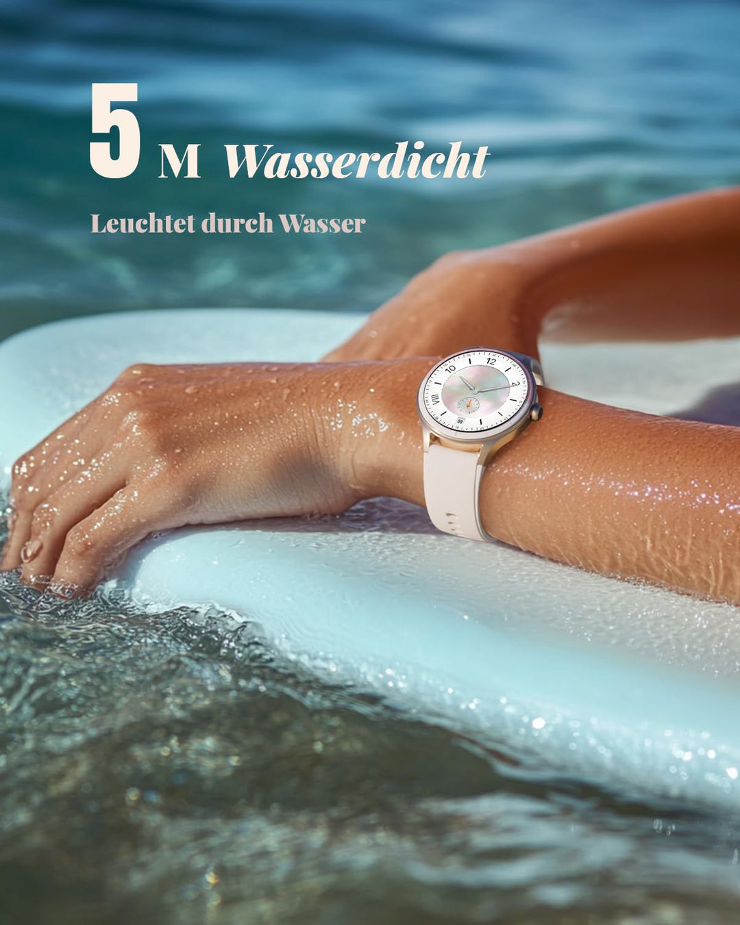 Smartwatch Damen 40mm rund, 100+ Sportmodi, IP68, Beige - Bild 9