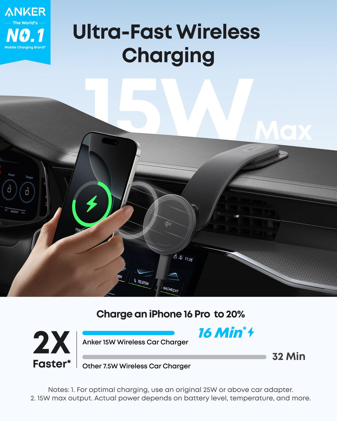 Kabelloses Kfz-Ladegerät Qi2 15W 360° schwenkbar für iPhone 12–16 - Bild 2