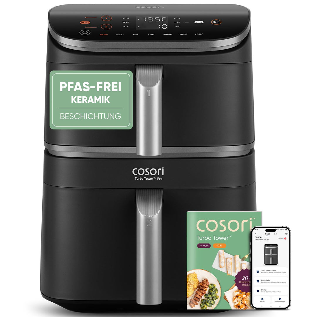 Heissluftfritteuse 10,8L Keramik PFAS-frei mit WLAN &amp; DualBlaze