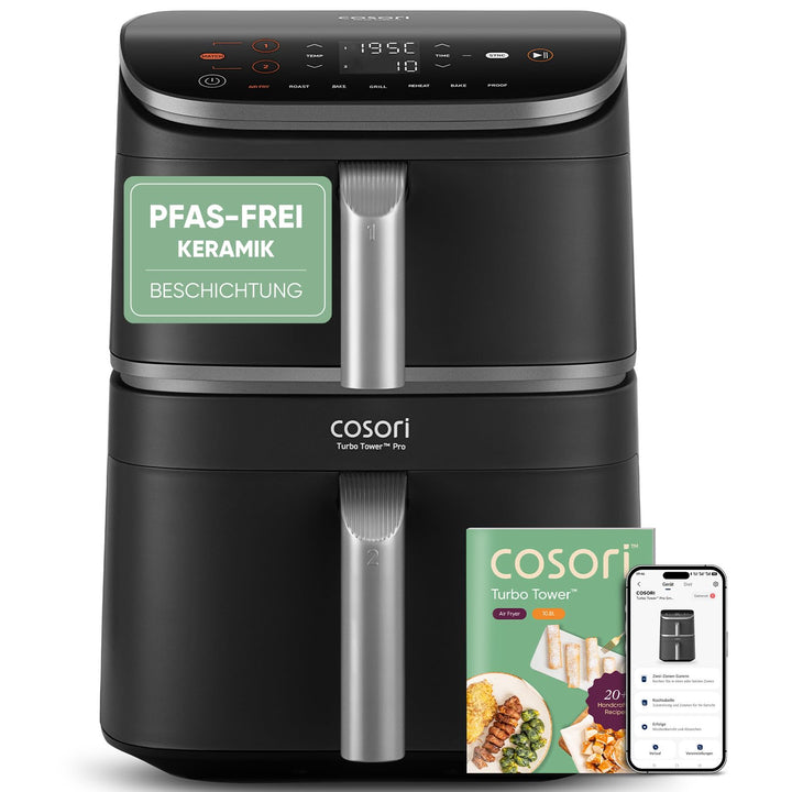 Heissluftfritteuse 10,8L Keramik PFAS-frei mit WLAN &amp; DualBlaze