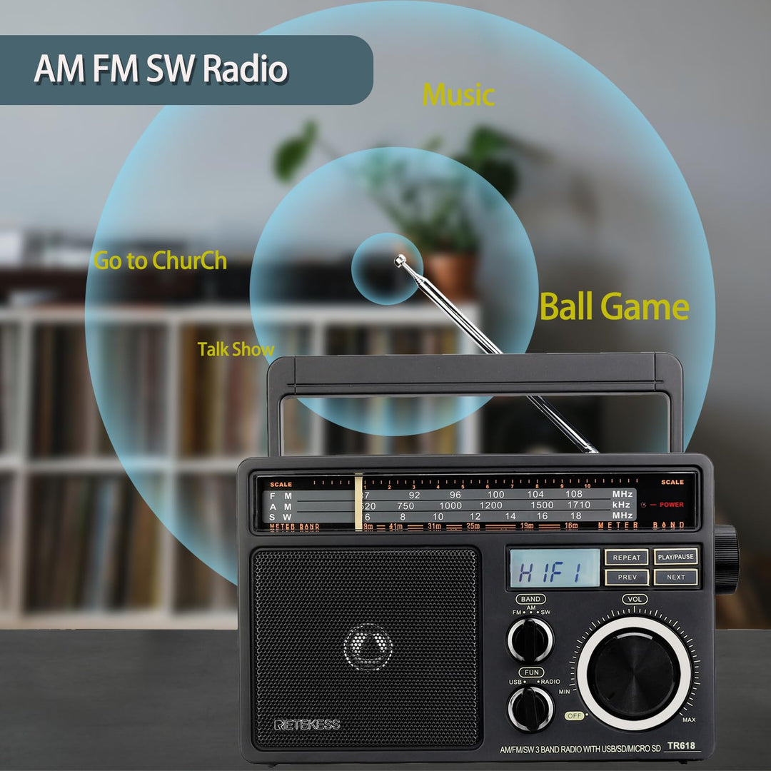 Tragbares Retro-Radio AM/FM/SW mit USB, TF-Karte und Lautsprecher - Bild 2
