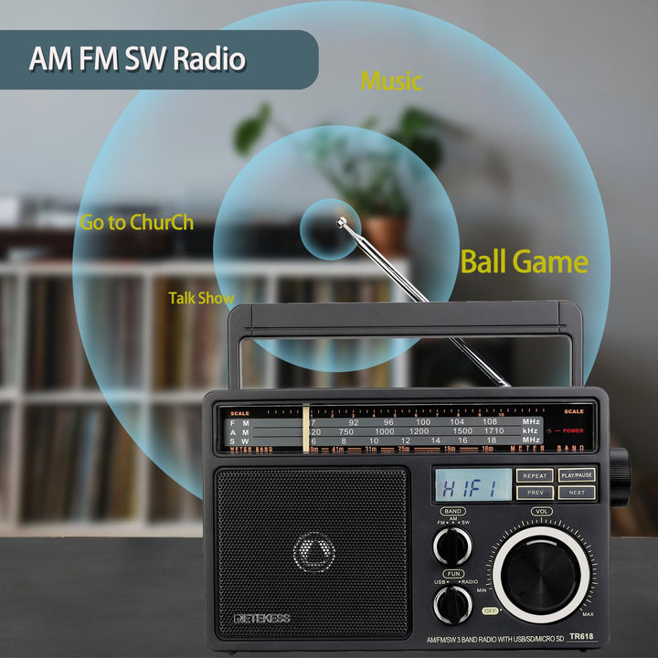 Tragbares Retro-Radio AM/FM/SW mit USB, TF-Karte und Lautsprecher - Bild 2