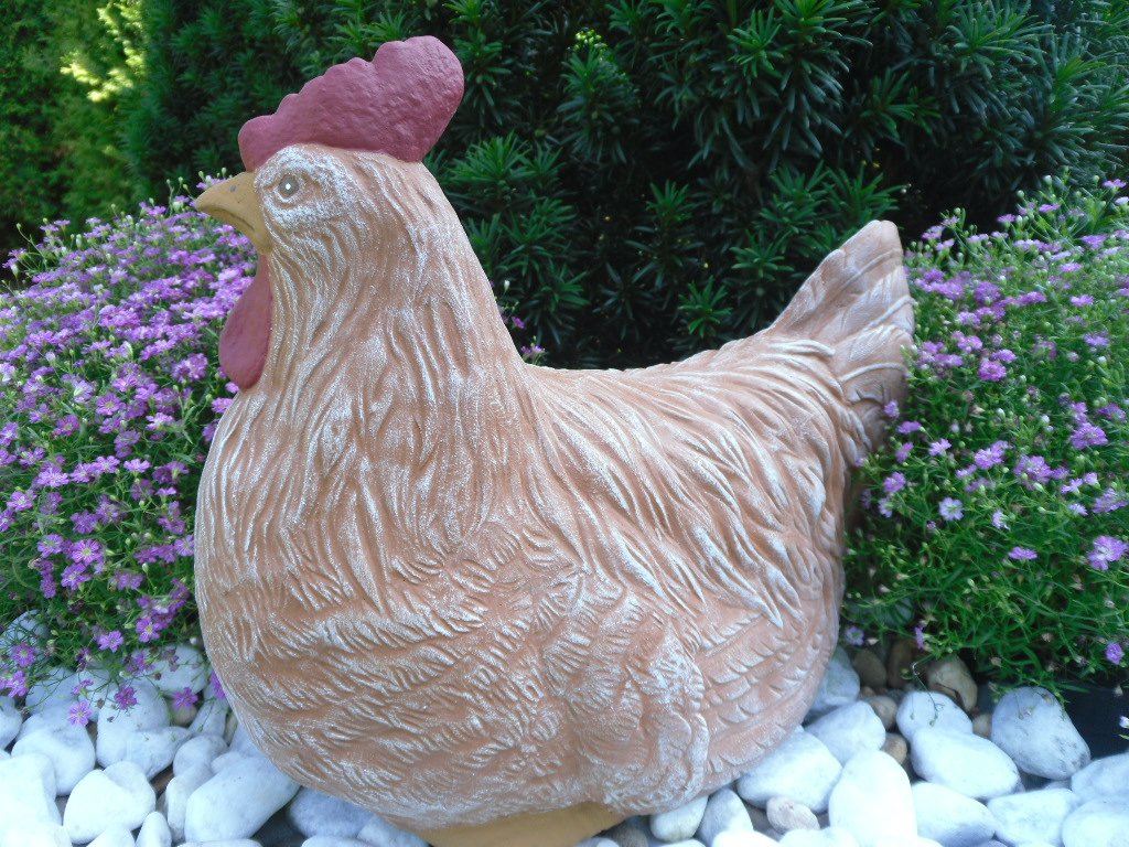 Gartenfigur Huhn Steinguss Terrakotta-Patina 26x15x23 cm Unikat - Bild 5