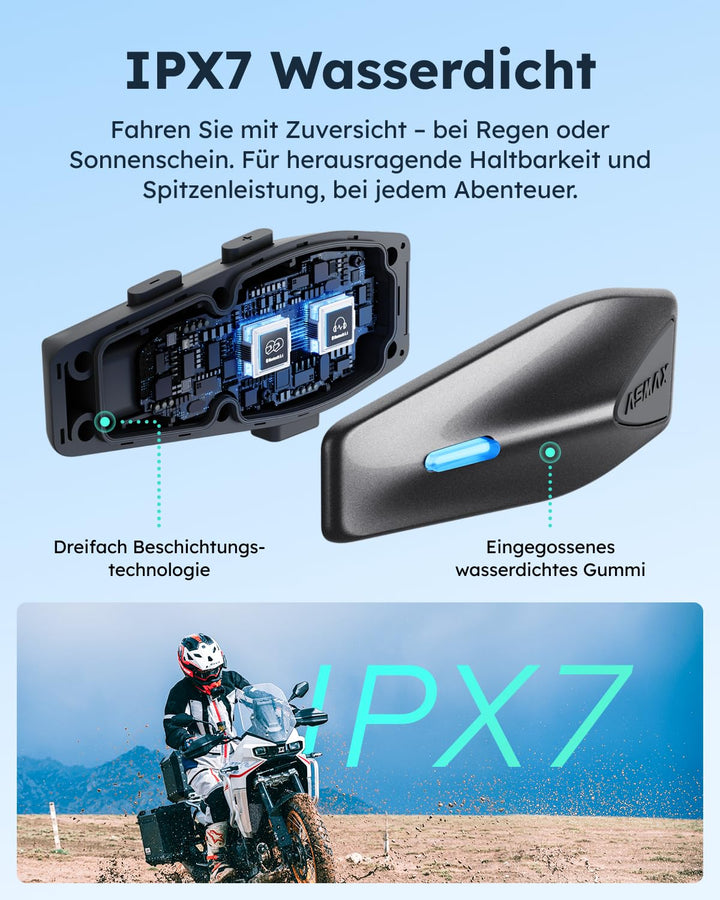 Motorrad Bluetooth Headset Mesh 8 Fahrer 8 km Reichweite IPX7 - Bild 8