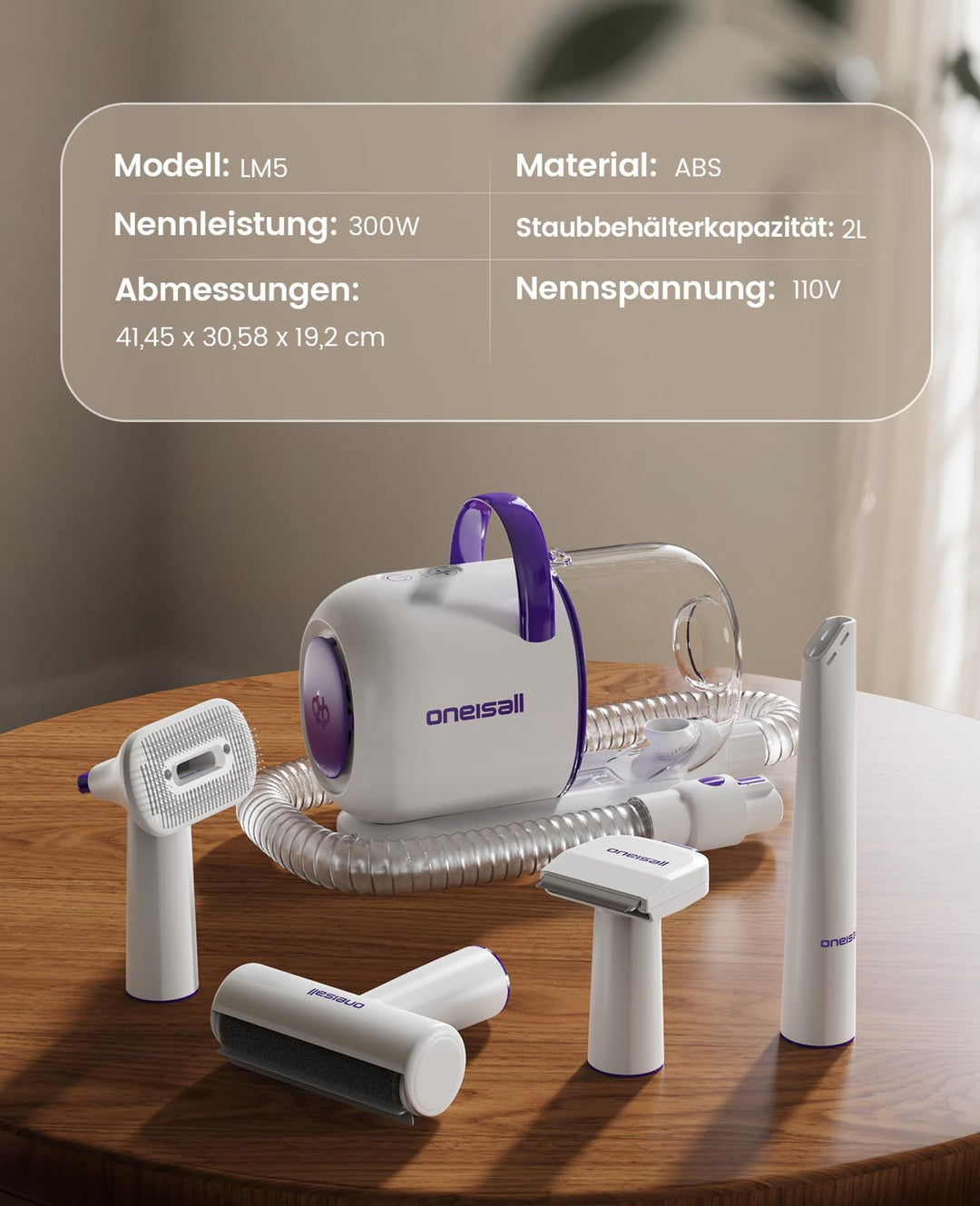 Hundebürsten-Staubsauger 4-in-1 mit Saugbürste leise 60dB lila - Bild 8