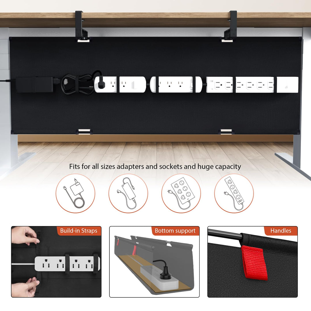 Kabelkanal Schreibtisch 120 cm Ohne Bohren Oxford-Stoff Schwarz - Bild 2