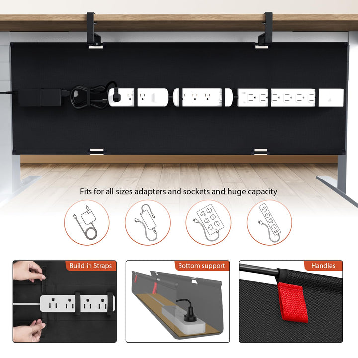 Kabelkanal Schreibtisch 120 cm Ohne Bohren Oxford-Stoff Schwarz - Bild 2