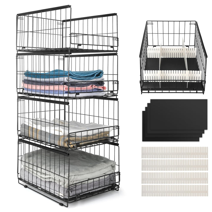 Schrank Organizer stapelbar Metall 4er-Set faltbar schwarz