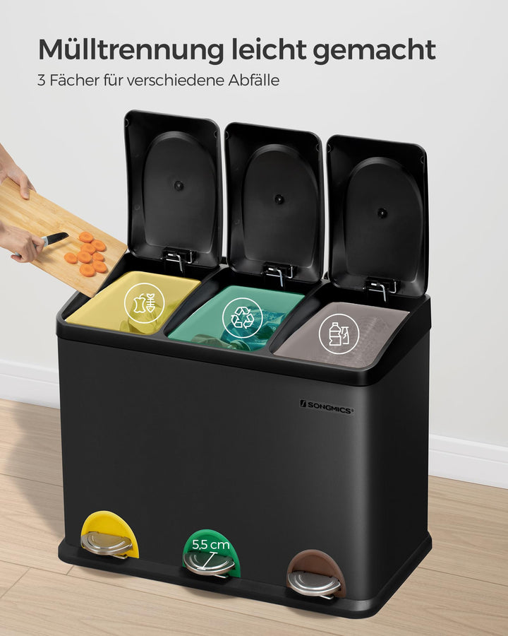 Treteimer 3-fach Mülltrennung Stahl 3x15L für Küche - Bild 4