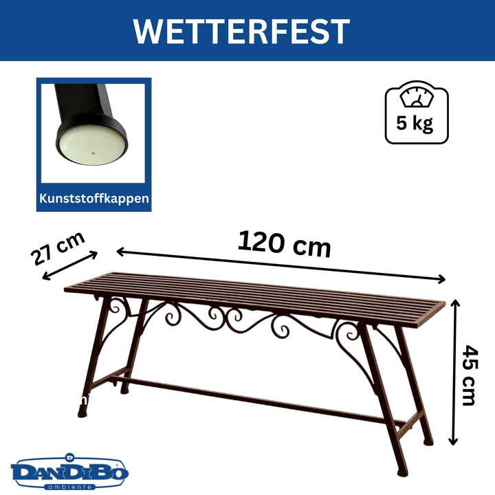 Gartenbank Metall Antik-Design ohne Rückenlehne 120 cm Vintage - Bild 2