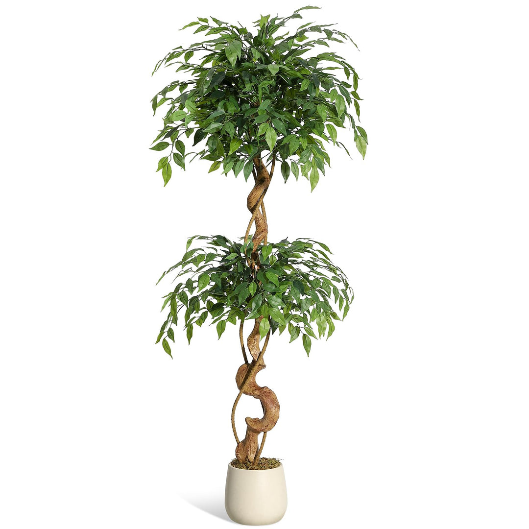 Kunstpflanze Ficus Baum 150 cm mit Seidenblättern im weissen Topf