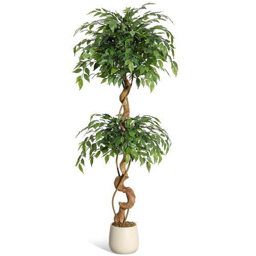 Kunstpflanze Ficus Baum 150 cm mit Seidenblättern im weissen Topf