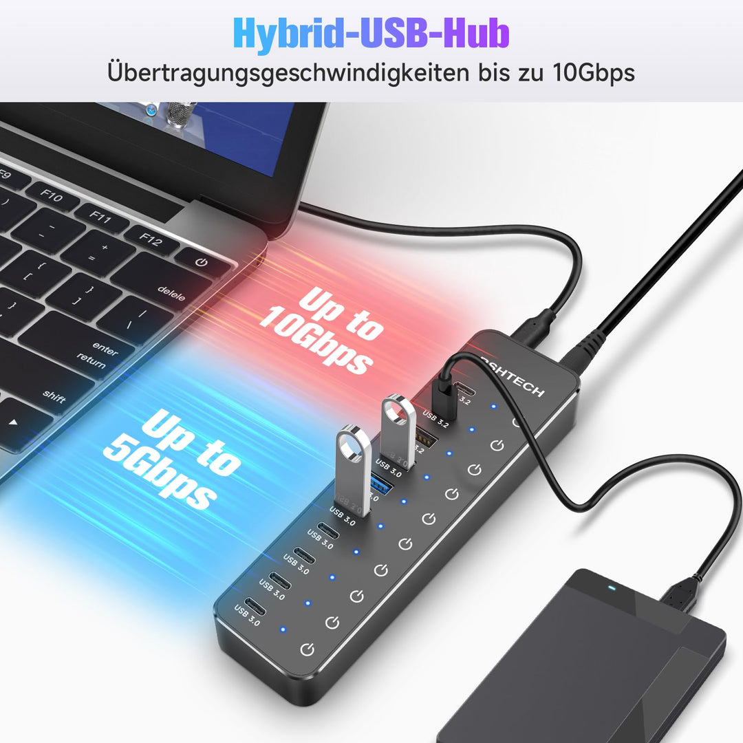 USB-Hub 10-Port USB 3.2/3.0 mit 60W Netzteil für Laptop &amp; Desktop - Bild 5