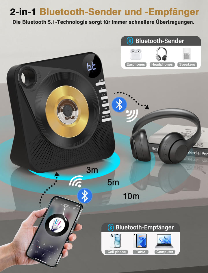 CD Player mit Bluetooth 5.1 und Dual-Lautsprecher, 5 EQ-Modi - Bild 5