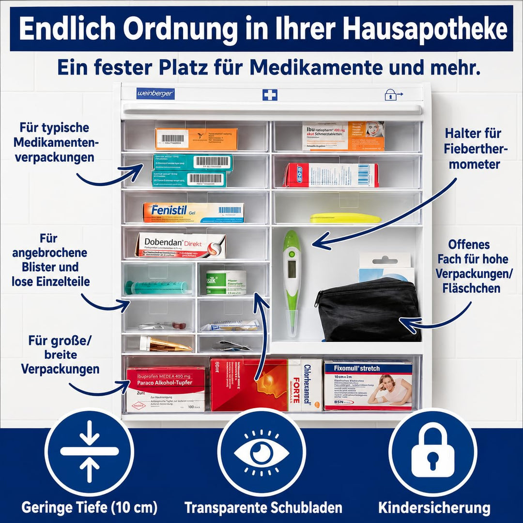 Medizinschrank hängend Weiss 14 Fächer mit Kindersicherung - Bild 4