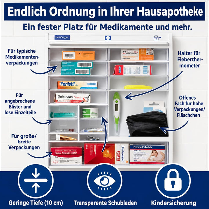 Medizinschrank hängend Weiss 14 Fächer mit Kindersicherung - Bild 4