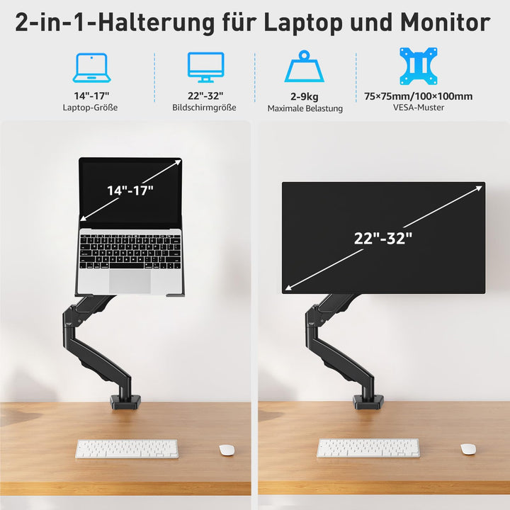 Monitor Halterung mit Laptopablage 13-32 Zoll Gasfeder 2-in-1 - Bild 3