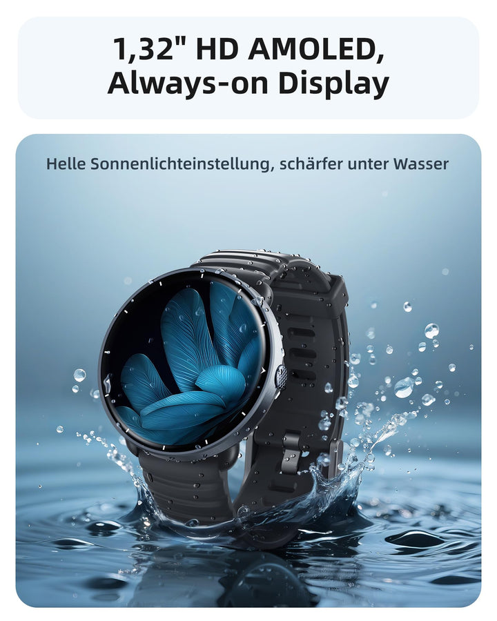 Smartwatch mit GPS und Schwimmtracking 5 ATM wasserdicht AMOLED - Bild 4