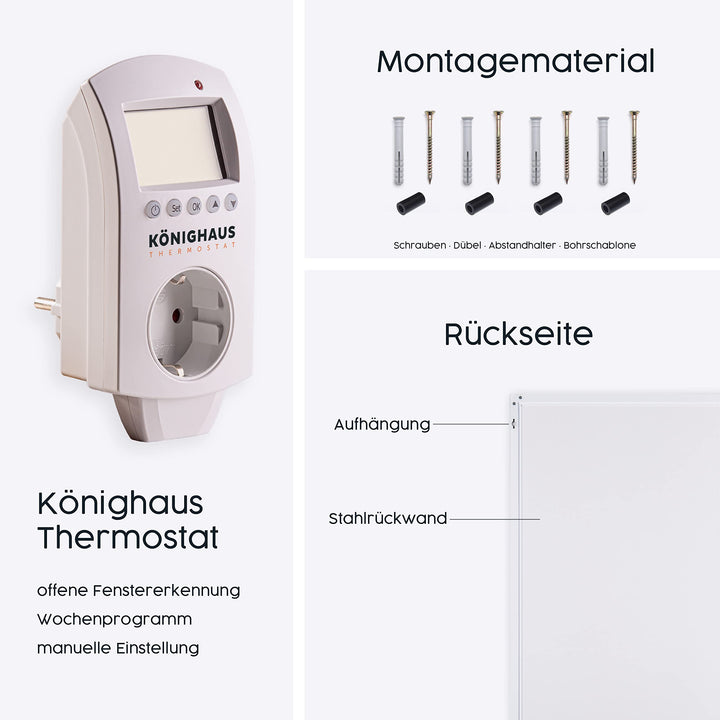 Infrarot Wandheizung 1200 Watt mit Thermostat Aluminium Rahmen - Bild 5