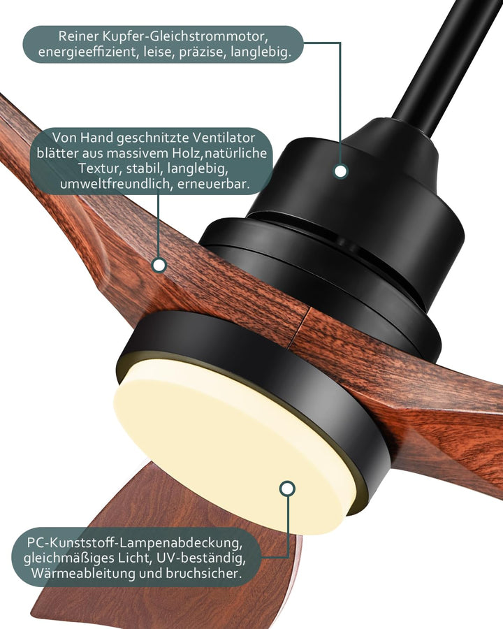 Deckenventilator mit Licht Holzflügel 132cm 6 Stufen Fernbedienung - Bild 4