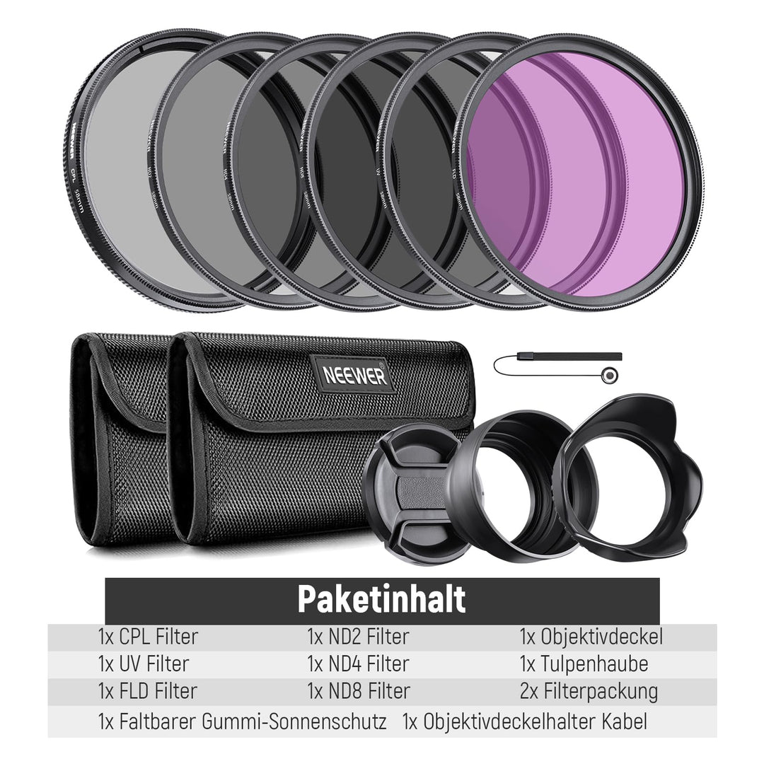 Objektivfilter Set 58mm UV CPL FLD ND2/4/8 mit Blenden 9-teilig - Bild 9