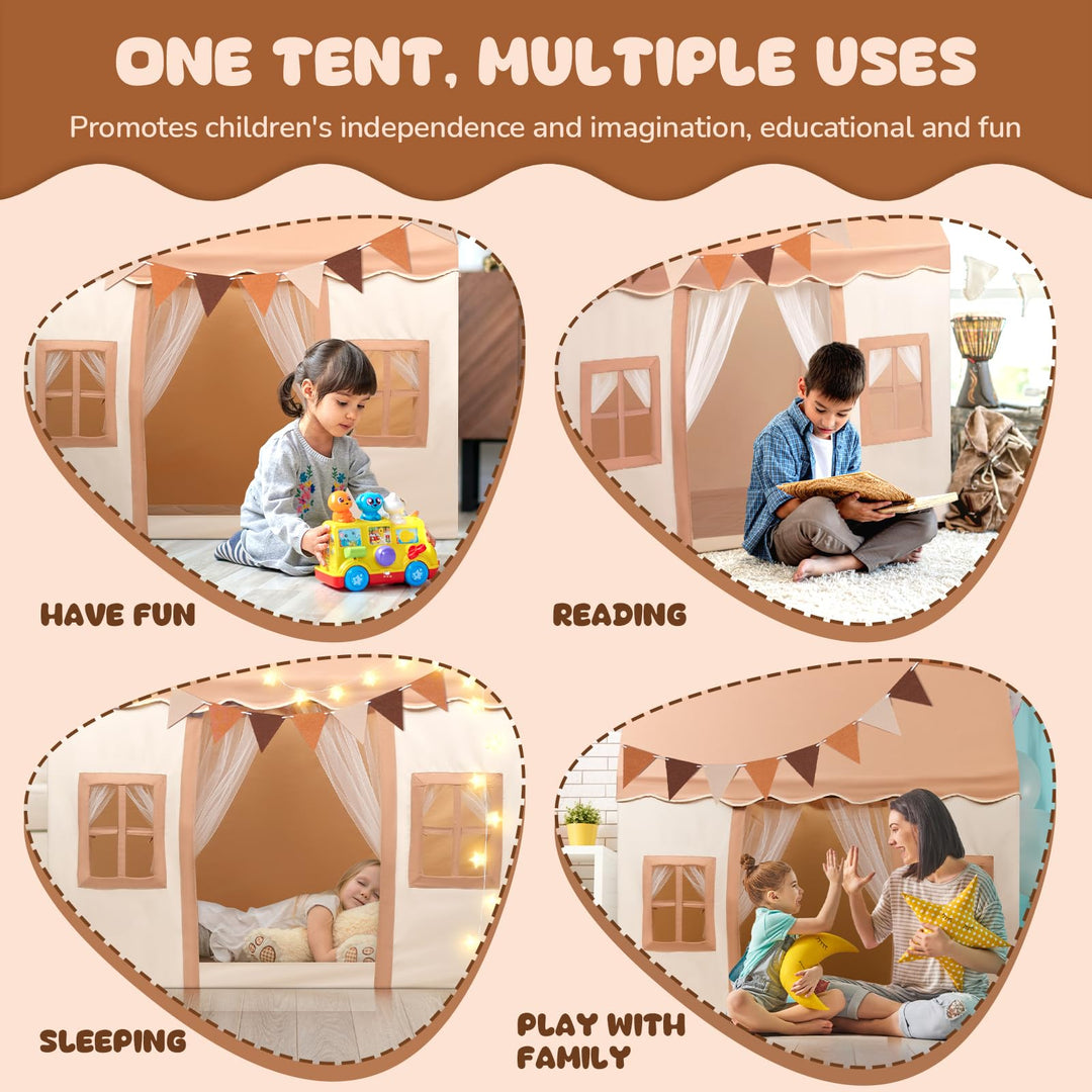 Spielzelt Indoor Kinder 122x100x130 cm Polyester mit Matte und Lichterkette - Bild 6