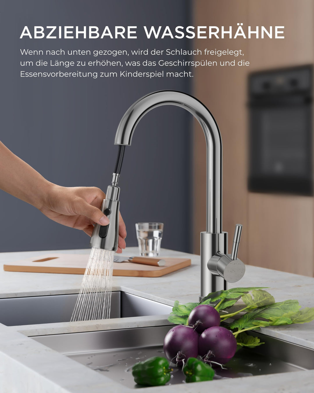 Küchenarmatur ausziehbar 360° schwenkbar 2 Strahlarten Chrom - Bild 2