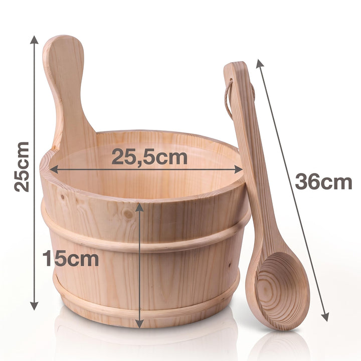 Sauna Aufguss-Set Kiefernholz 3-teilig mit Eimer, Kelle &amp; Einsatz 4 L - Bild 5